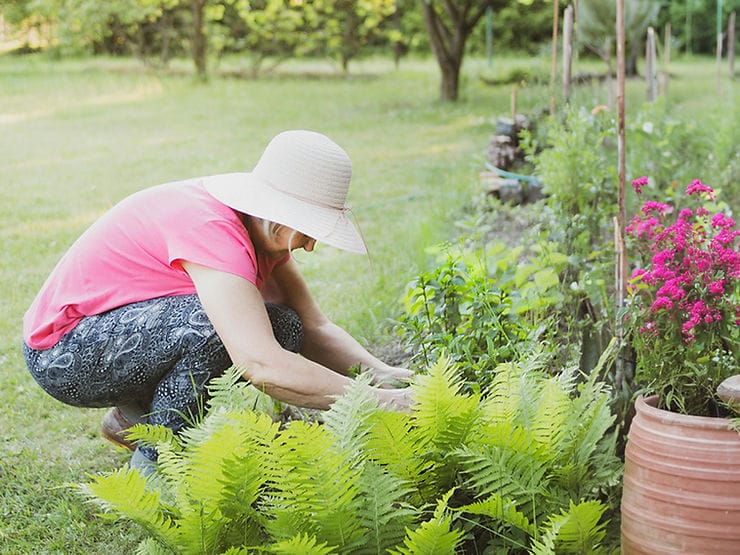 woman hunched over gardening